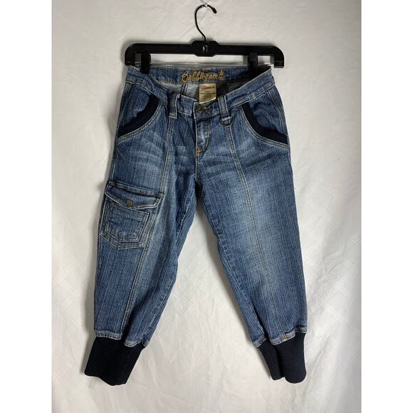 Bubblegum Blue denim cuffed capris with cargo pockets vintage y2k fashion - Picture 1 of 9